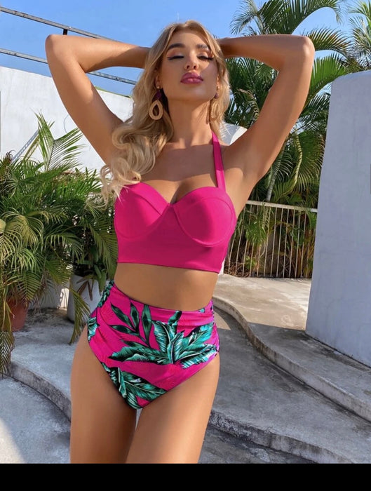 Hot pink push up bikini swimsuit