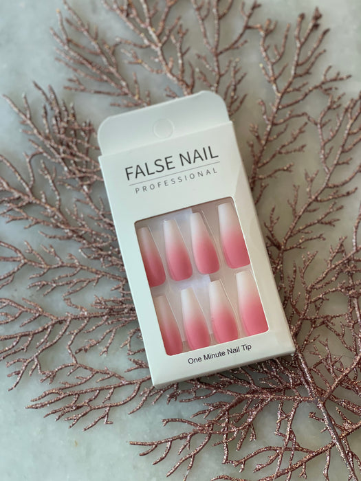 Pink white fake nails mat color