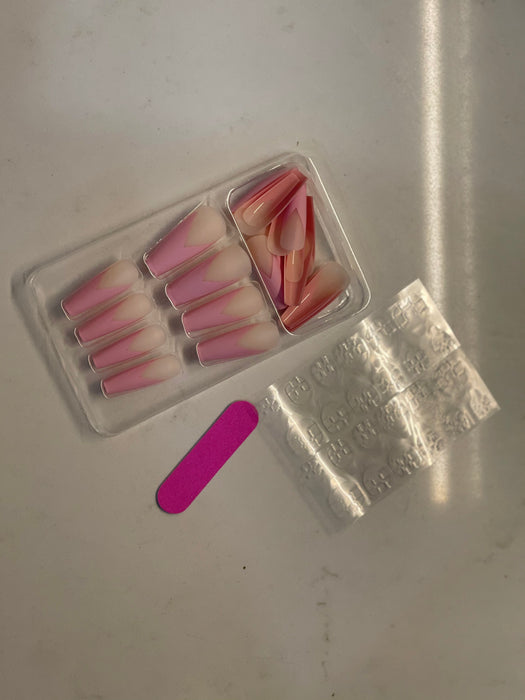 Pink transparent fake nails mat color