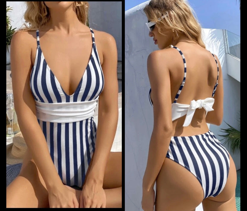 One piece swimsuit blue and white