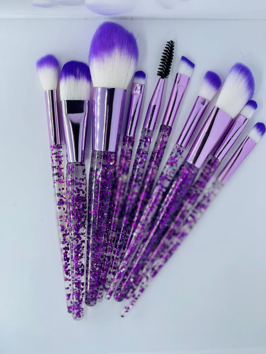 10 Pcs brush makeup set sparkle transparent