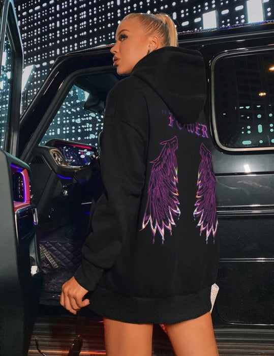 Oversized thermal hoodies purple wings