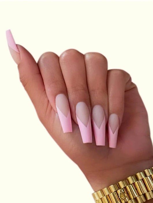 Pink transparent fake nails mat color
