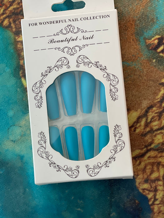 Sky blue fake nails 24 pcs package