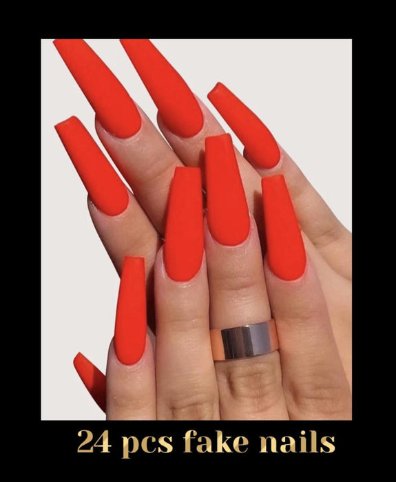 Coral fake nails mat color