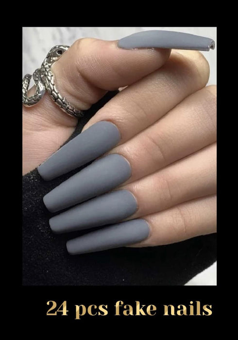 Grey fake nails mat color