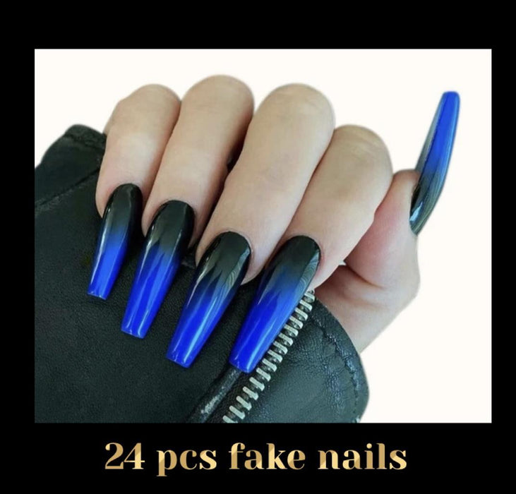 Bleu mélangé noir faux vernis à ongles couleur