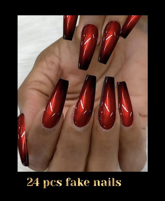 Red and black fake nail patent color