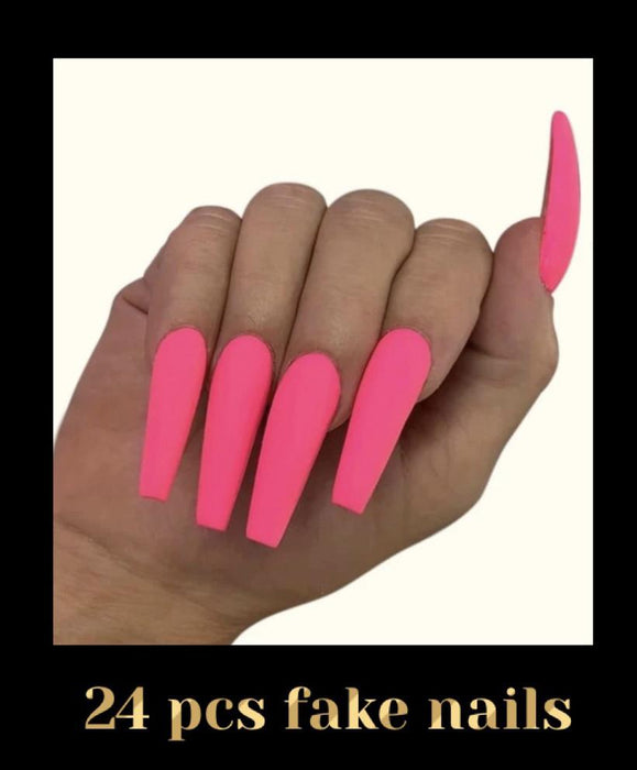 Fushia fake nails mat color