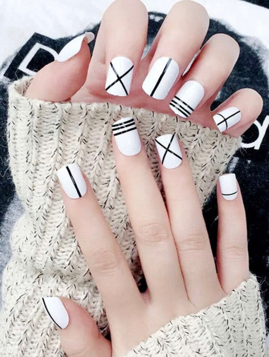 White design small fake nails mat color