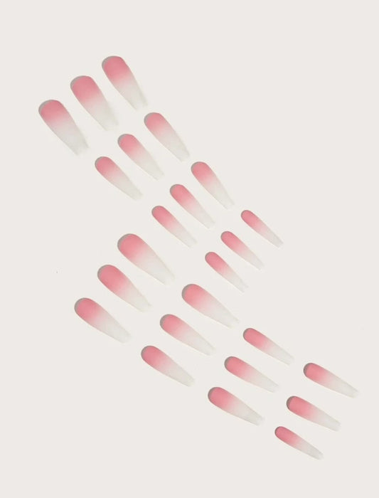 Pink white fake nails mat color