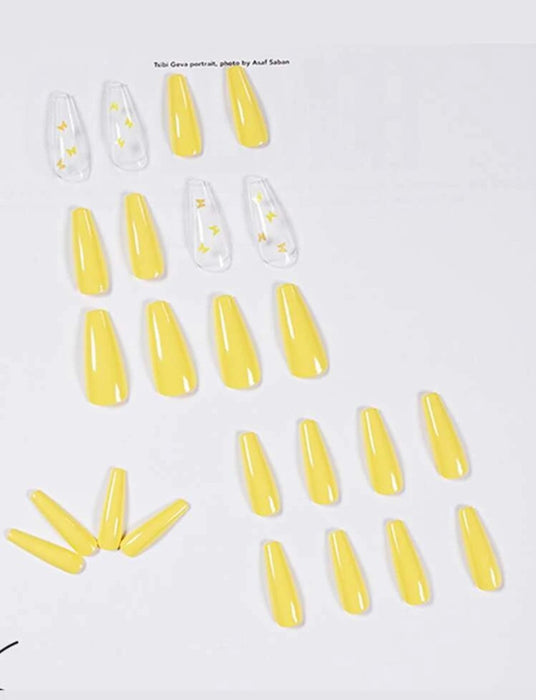 Faux ongles jaune transparent papillon couleur mat